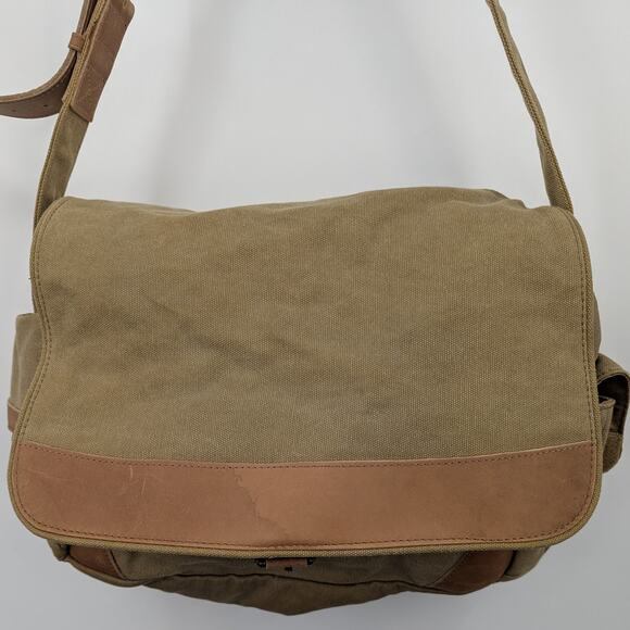 L.L. Bean Canvas Leather Messenger Crossbody Adjustable Strap Unisex Preppy Bag - Picture 3 of 10